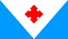 Votisk flag – hvidt felt med rødt kors og blå trekanter