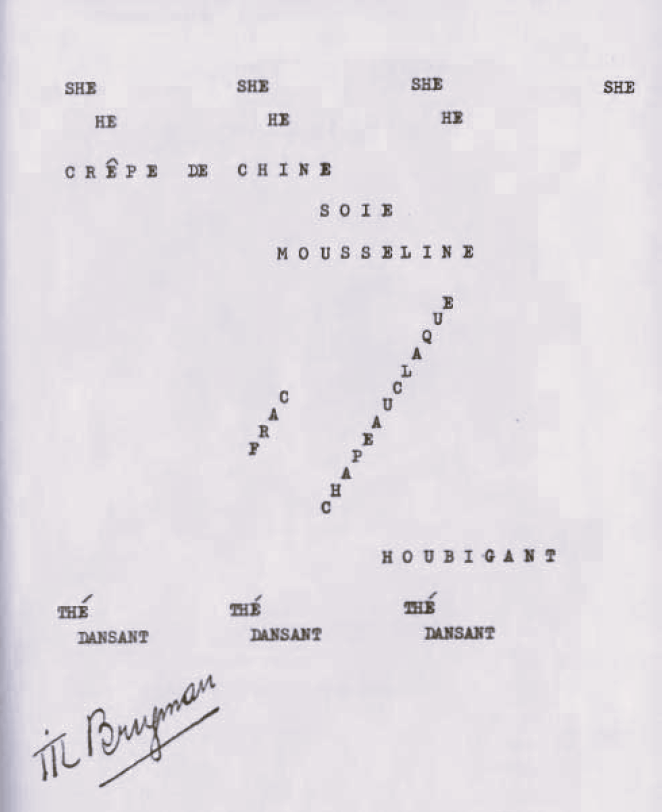 Digtet SHE HE af Til Brugman – typografisk avantgardedigt fra 1920'erne
