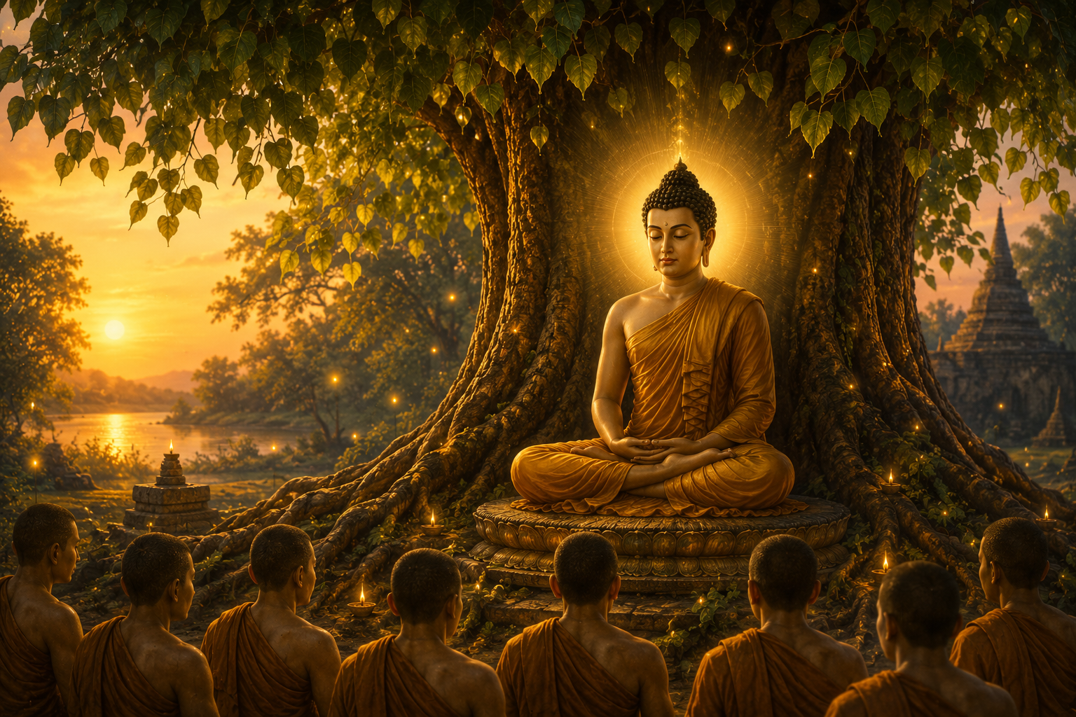 Den oplyste Buddha under Bodhi-træet i Bodh Gaya