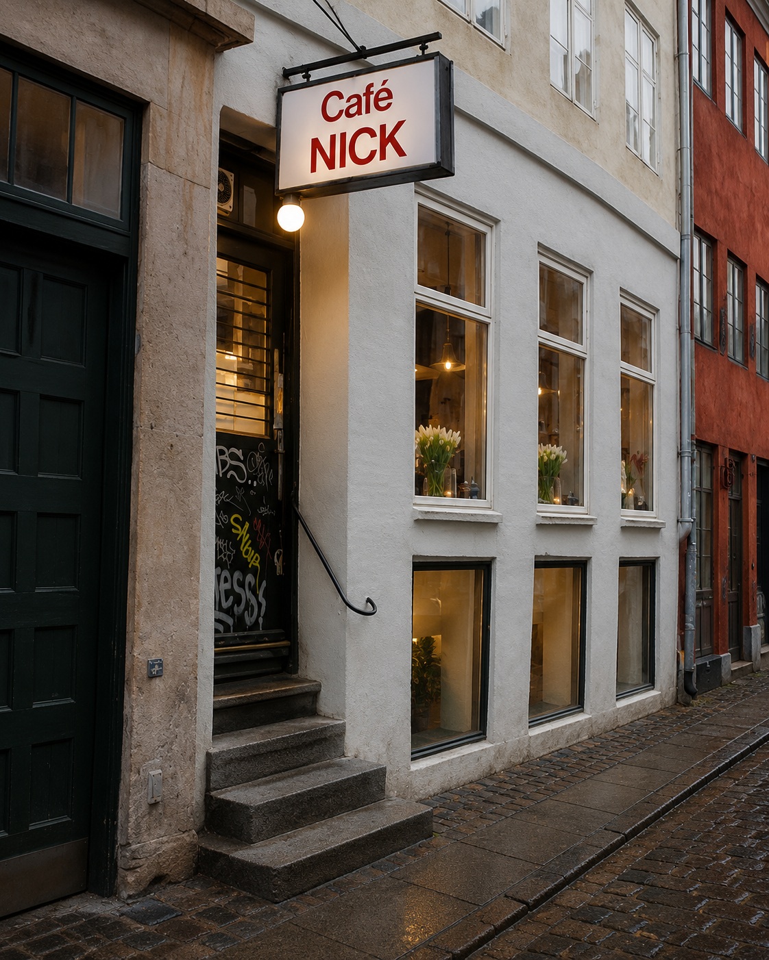 Trappen op til Café Nick i Nikolajgade